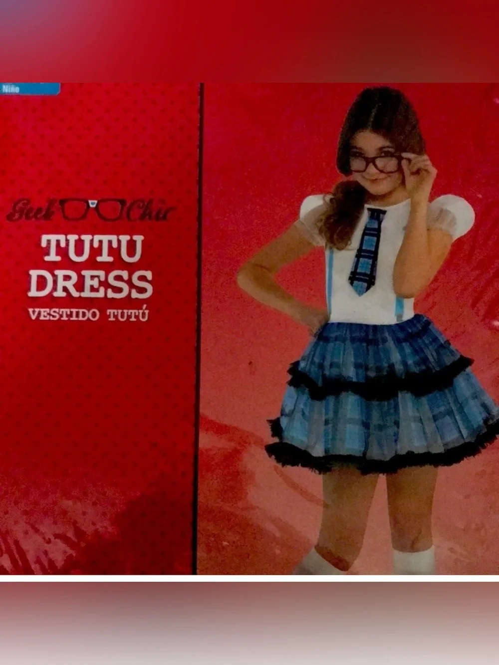 Geek Chic Girls White & Blue Student Sparkle Tulle Suspender Costume Dress  NWOT